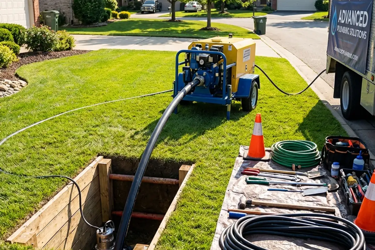 Hydraulic pipe bursting equipment replacing sewer line without trenching